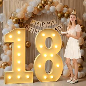 Mixifox 18 Light up Numbers 4 Feet Tall, 18 Marquee Numbers for Party, 18th Birthday Decorations, Big 18 Sign with Light for Anniversary, Birthday Backdrop Decor