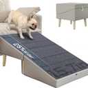2 in 1 Ottoman Dog Ramp with 6 Fabric-Covered Anti-Slip Grip Rails, Paw-Friendly Full Fabric Surface, 15.7 in Wide Stable Folding Pet Ramp Stool for Couch Bed, 4 Leveling Feet, 150 lb Capacity