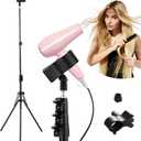 Erytlly Hair Dryer Stand Hair Dryer Holder with Tripod Hands Free 360-Degree Rotating Universal Clip Adjustable Height from 36-76 Inch Metal Blow Dryer Holder for Bathroom, Vanity, Makeup Room (Large)