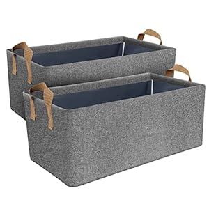 Dayard Fabric Storage Bins with Metal Frame, Large Storage Baskets for Closet Organizing, Rectangle 2-Pack, Grey