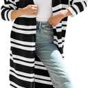 Saodimallsu Womens Striped Long Cardigans Open Front Color Block Long Sleeve Loose Knit Fall Duster Sweater Coat 33x43