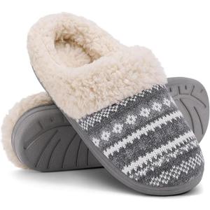 Warm Knit House Slippers for Women Comfy Fleece Lined Winter Slippers with Memory Foam and Indoor Outdoor Soles ,Size 11-12