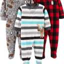 Simple Joys by Carter's Toddlers and Baby Boys' Loose-Fit Flame Resistant Fleece Footed Pajamas, Pack of 3 (Buffalo Check/Polar Bear/Stripe), Size: 18 Months