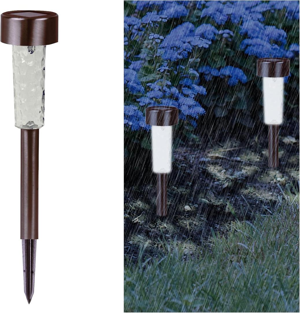 Crosslight Solar Powered Pathway Lights (4 Pack) - Stainless Steel Outdoor White LED Lights, Waterproof for Garden, Yard, Patio, Lawn, Walkway - Decorative Ground Stake Lighting | Bronze