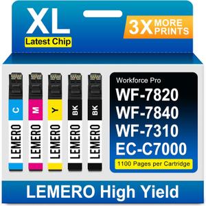 LEMERO Remanufactured Ink Cartridge Replacement for Epson 812XL Ink Cartridges Combo Pack High Yield for Workforce Pro WF-7840 WF-7820 WF-7310 EC-C7000 Printer Latest Chip (5 Pack)