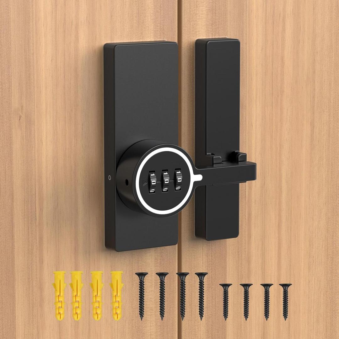 SecureLatch 180 Degree Flip Barn Door Lock, Password Keyless Adhesive Sliding Door Lock, 3-Digit Combination Security Cabinet Latch for Gate, Storage, Closet - Paste/Screw Mount (Luminous Black-1PC)