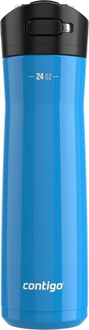 Contigo Ashland 2.0 Leak-Proof Water Bottle with Lid Lock and Angled Straw, Dishwasher Safe, Interchangeable Lid, 24oz, Blue Poppy (24oz (Pack of 1))
