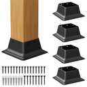 SPACEEUP 4x4 Post Base 5 Pcs Heavy Duty Steel Brackets Internal 3.6" x 3.6" Black Deck Cover Fit Standard Wood Anchor Sleeves