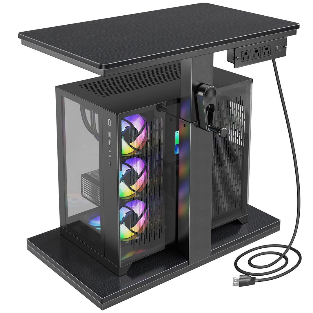 Computer Tower Stand with Charging Station & USB Ports - Adjustable Height PC Stand 2-Tier, Under Desk for ATX-Case with Wheels, CPU Holder for Office, Home, Gaming Room