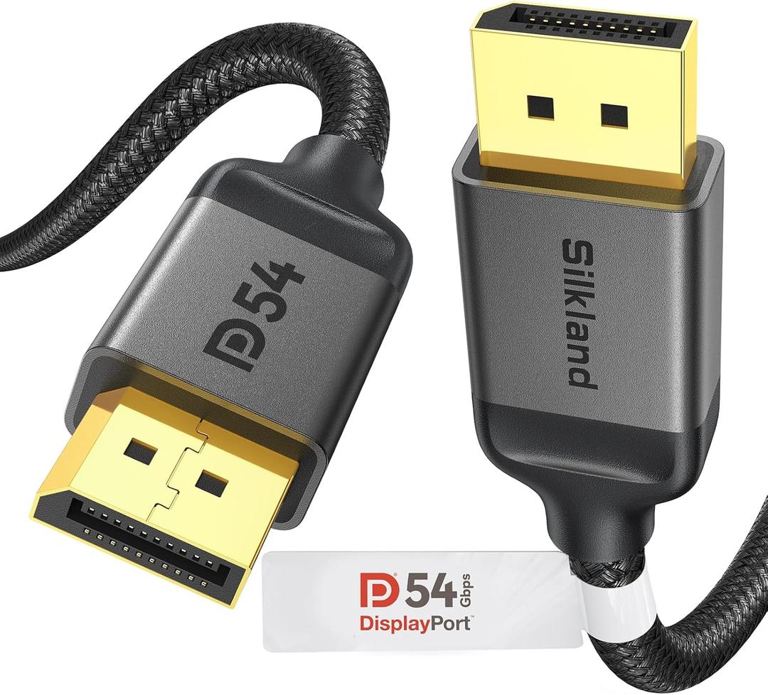 Silkland 54Gbps DisplayPort Cable 2.1 [VESA Certified], DP 2.1 Cable [16K@30Hz, 8K@120Hz, 4K@240Hz 165Hz 144Hz] HDR, HDCP DSC 1.2a, Compatible FreeSync G-Sync Gaming Monitor 5090 7900XTX, 6.6FT