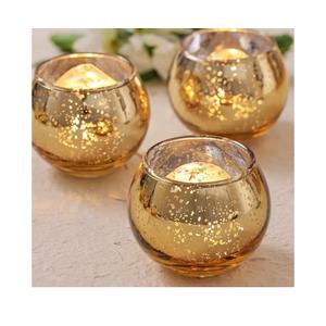 Volens 24PCS Gold Votive Candle Holders for Table Centerpieces, Round Mercury Glass Candle Holders Bulk for Wedding, Birthday, Anniversary, Parties, and Holiday Decorations