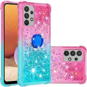 Case for Samsung Galaxy A32 4G,Gradient Quicksand Series Glitter Bling Flowing Liquid Floating TPU Bumper Cushion Reinforced Corners Women Phone Case for Galaxy A32 4G,Pink-Blue