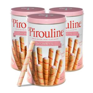 Pirouline Rolled Wafers  Strawberry  Rolled Wafer Sticks, Crme Filled Wafers, Rolled Cookies for Coffee, Tea, Ice Cream, Snacks, Parties, Gifts, and More  14.1oz Tin 3 Pack