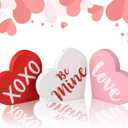 Valentine's Day Decorations, Wood Heart Shaped Sign, Freestanding Table Decor for Tiered Trays, Romantic Wooden Home Dcor for Valentine's Day and Weddings