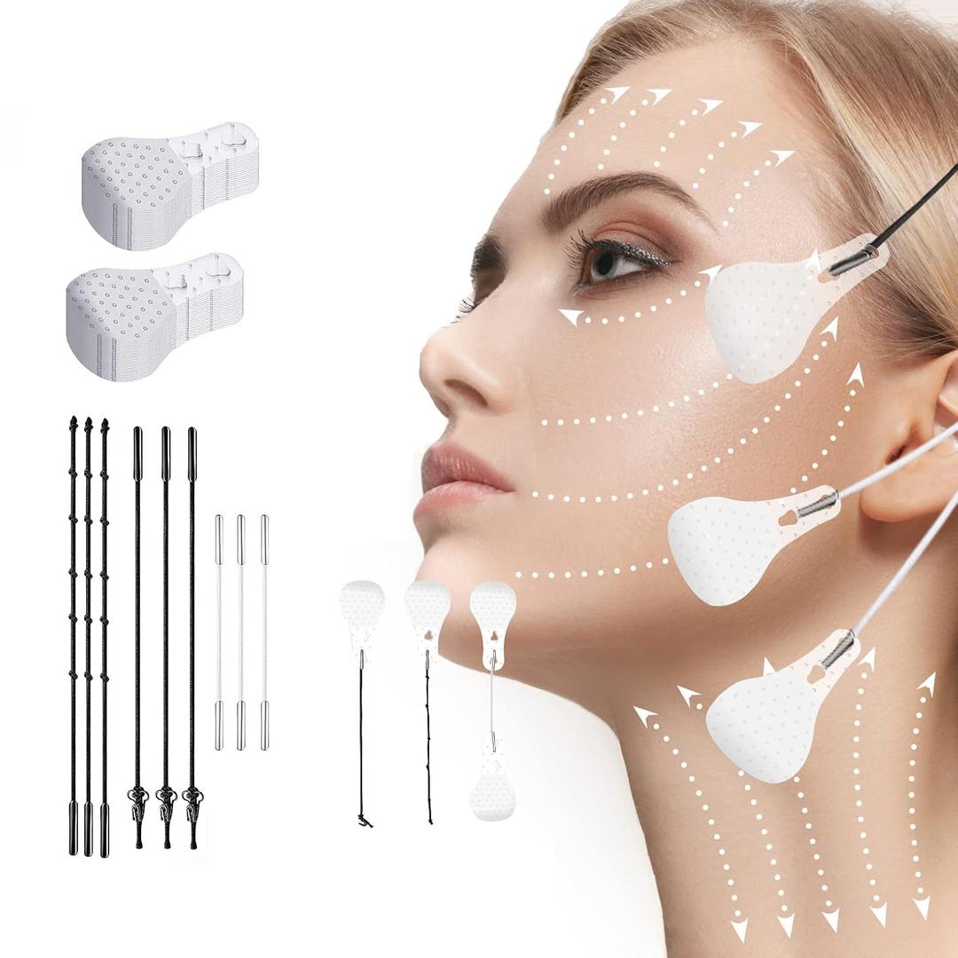 40 Pcs Face Tape Lifting Invisible with String for Wrinkles, Jowls, Neck, Eye, Waterproof High Elasticity V Shape Lift Tape Stickers, Instant Makeup Bands