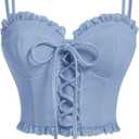 SOLY HUX Women's Y2k Lace Trim Lace Up Tie Front Cami Crop Tops Spaghetti Strap Summer Tops (XS)