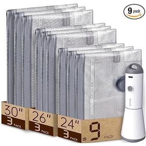 Vacbird 9 Packs Rechargeable Pump Vacuum Bags for Travel Packing, Carryon Size Vacuum Seal Bags for Luggage and Suitcase Compression, Space Saver for Clothes and Clothing Organization