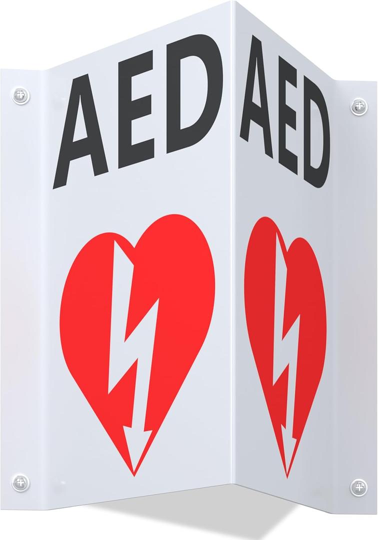 AED Projecting Acrylic Emergency Sign: 9" x 7.7" Size Inches AED Sign - Sturdy AED Projecting Signage for Wall Mounting in Public Spaces.