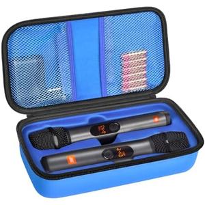 Wireless Microphone Case Compatible with JBL Wireless Two Microphone System, Handheld Dual Mic Travel Bag for Singing or Karaoke for Receivers, Adapters, AA Batteries