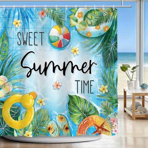 Sweet Summer Time Shower Curtains for Bathroom, Swimming Pool Style Bathroom Decor Waterproof Fabric Shower Curtain Set with 12 Hooks Bathroom, 72x72 Inch
