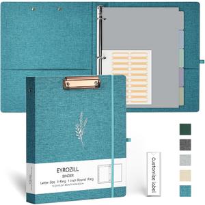 EYROZILL 3 Ring Binder, 1 Inch Linen Binder Organizer for Letter Size (8.5" x 11") with 5 Tab Dividers, File Folder Labels and Low Profile Clipboards, School and Office Supplies- Lavender Blue