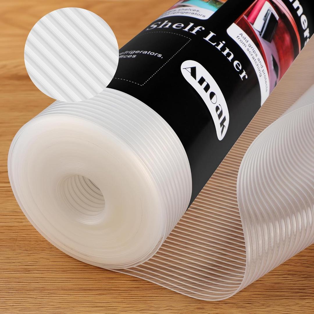 Anoak Shelf Liner Cabinet Liner, Non Adhesive Drawer Liner, Washable 20 Inch x 10 FT(120 Inch) Waterproof Durable Non-Slip Shelf Liner for Kitchen, Drawer, Refrigerator Stripe Clear