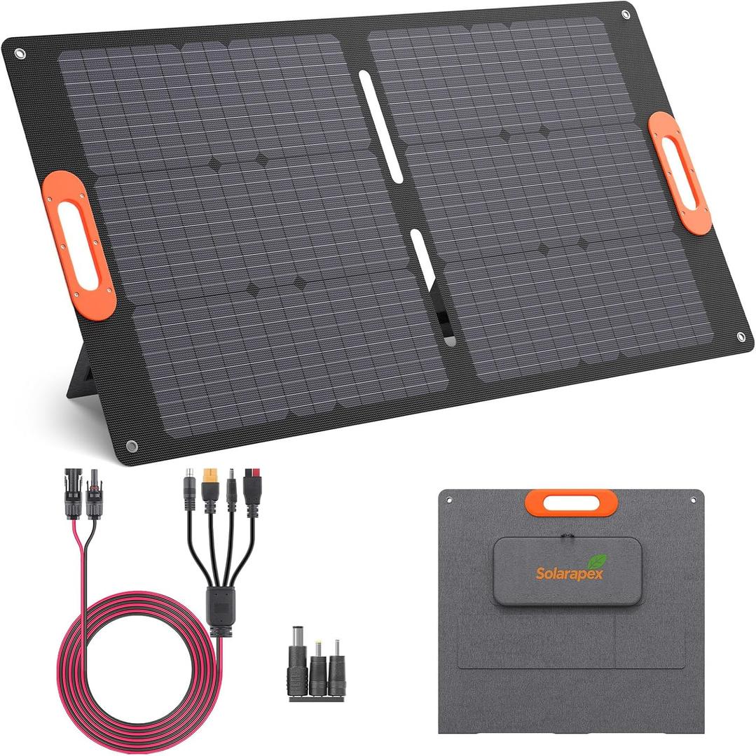 Solarapex 100W Portable Solar Panel, ETFE Foldable Charger, 23.5% Efficient | IP67 Waterproof ETFE One-Piece Lamination with USB-C, XT60/DC8020/Anderson/DC5521 Outputs for Camping, RV and Power Stations