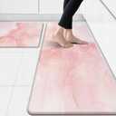 Pink Kitchen Rugs, Kitchen Floor Mats Cushioned Anti Fatigue Set of 2 Non Slip Waterproof Anti Fatigue Mat Comfort Memory Foam Standing Mat for Gold Kitchen Accessories