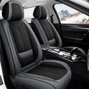 Universal Waterproof Nappa leather Car Seat Covers - Full Set Protects & Keeps Front Rear Seats Clean -Comfortable & Fashionable Bucket Seat Protector Fits Most Cars, SUVs, Sedans -Black&Ash