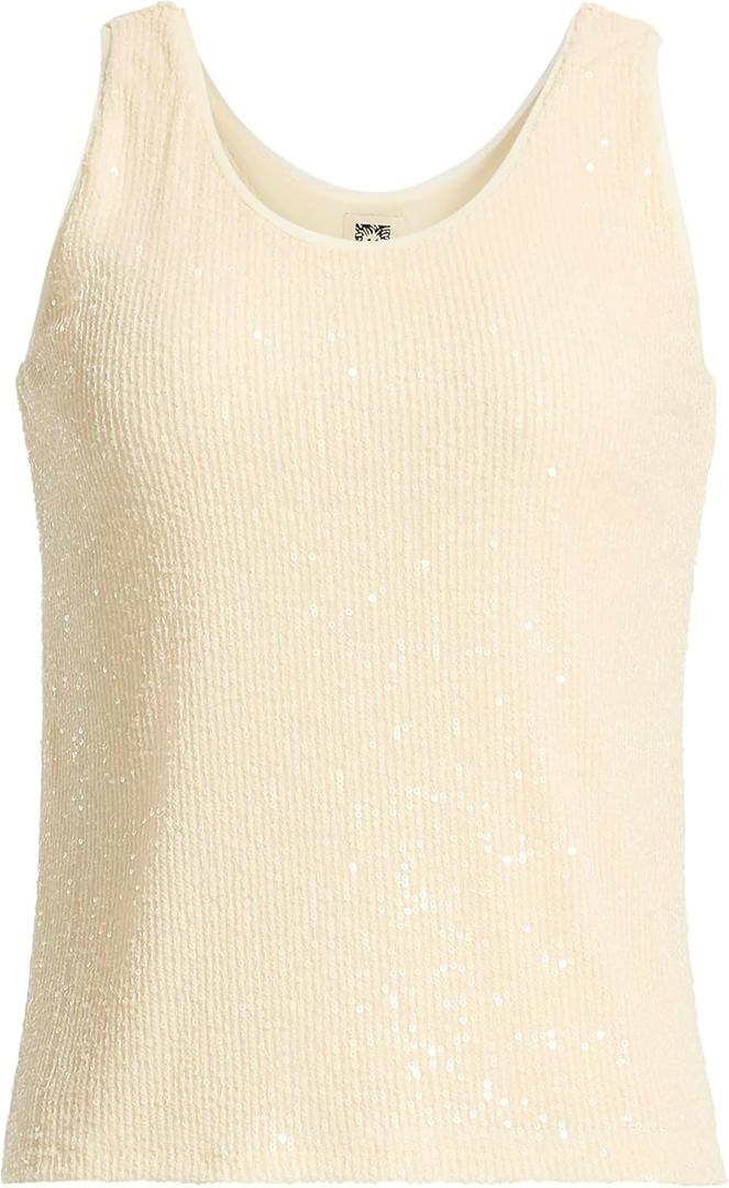Anne Klein Women's Sleeveless Sequin Double-V Tank Top Asphalt