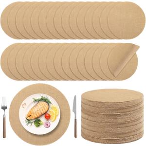 Kochorie 100 Pieces Burlap Placemats 11.8 Inch Round Reusable Brown Table Mats Natural Jute Fibers Placemats Bulk Circle Rustic Table Decorations for Dining Wedding Holiday Farmhouse Supplies