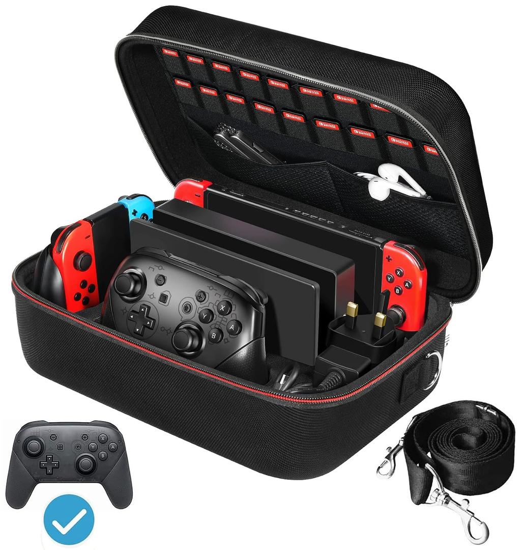 iVoler Carrying Storage Case for Nintendo Switch/Switch OLED Model (2021), Portable Travel All Protective Hard Messenger Bag Soft Lining 18 Games for Switch Console Pro Controller & Accessories Black, 6.2''/7.0''