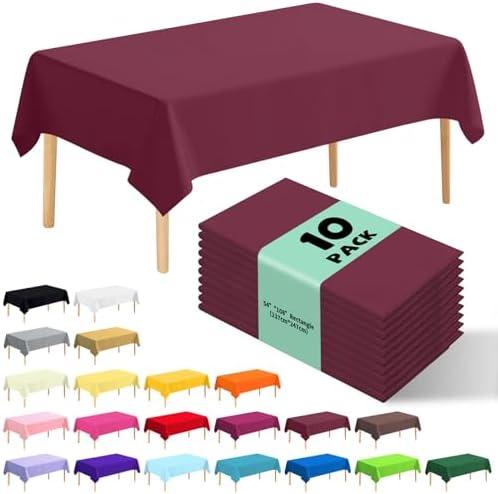 JHDZDHY 10 Pack Premium Disposable Plastic Tablecloth 54" X 108" Rectangle Table Cover for Birthdays Weddings Christmas Anniversary Buffet Table (Burgundy)