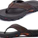 KIIU Men's Thong Sandals Indoor and Outdoor Beach Flip Flop (12, Brown/Orange)