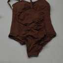 Tempt Me Women Ruched Slimming One Piece Swimsuits Tummy Control Vintage Bathing Suits (Large, Brown)