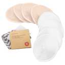 Organic Nursing Pads - 8 Washable Breast Pads for Breastfeeding, Wash Bag, Viscose Derived from Bamboo Reusable Nipple Covers for Breastfeeding Essentials, Soft & Absorbent(Bare Beige, M 4.6")