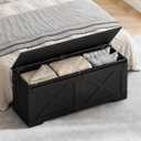 Hzuaneri 47" Storage Bench, Lift Top,225L/59Gal Storage Chest | Rustic Black, Farmhouse, FSC Wood, 330lb, Double Hinges Entryway, Bedroom, Living Room SB12104X