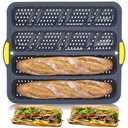 LemonRoad 4 Loaf Silicone Baguette Pan with Reinforced Steel Frame Extra-wide Nonstick French Bread Mold Perforated Baking Tray for Baking Fridge Dishwasher Microwave Safe