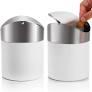 ZOOFOX 2 Pack Mini Trash Can, White Stainless Steel Garbage Bin with Swing Lid, Small Countertop Trash Can for Home, Office, Kitchen, Vanity Tabletop, Bedroom, Car