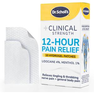 Dr. Scholl’s Clinical Strength 12-Hour Pain Relief Hydrogel Patches 10ct - 4% Lidocaine for Powerful Numbing, Instant Cooling Pain Relief with Menthol, Added Arnica, for Hands, Feet, Neck, Back & Legs