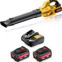 Leaf Blower Cordless Compatible with Dewalt 20V Max Battery, Electric Cordless Leaf Blower with 2 3.0Ah Batteries and Charger,6 Speed Levels & 500CFM,Blowers for Blowing Leaves, Lawn Care and Dust (Yellow)