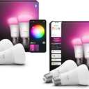 Philips Hue Smart LED A19 Bulb, White and Color Ambiance, E26 Base,10.5W, Full Spectrum Light 1000K-20000K,1100 Lumens, Dimmable,Compatible with Alexa,Google, Apple Home, 4pk