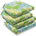 downluxe Outdoor Chair Cushions Set of 4 for Patio Furniture, Water-Resistant Patio Chair Cushions with Ties, High Density Foam Outdoor Seat Cushion, 17" X 16" X 2", Tropical Green Leaves