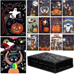 24 Pack Halloween Pre Drawn Canvas for Painting 5 x 7 Inch Pre Drawn Stretched Cotton Canvas for Adults Kids Halloween Party Favor DIY Art Supplies Wall Decor