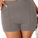 Vrtige Women's Casual High Waist Elastic Skinny Shorts with Pockets Gray Medium