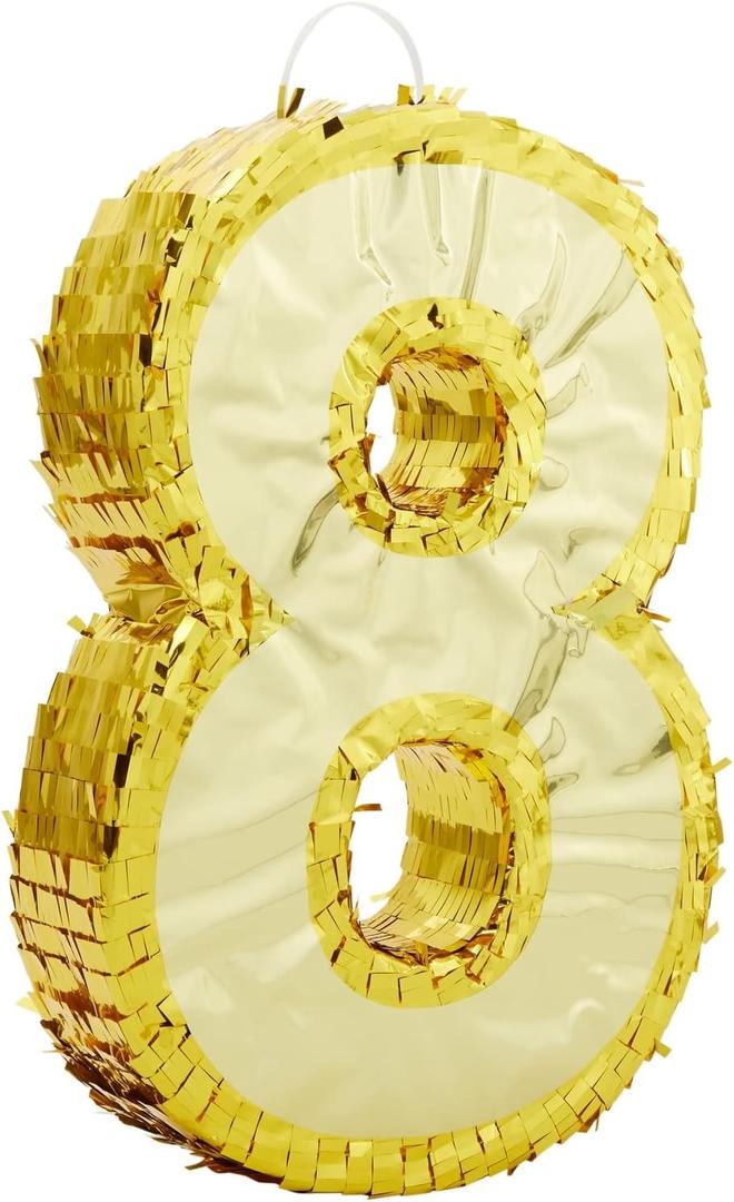 Gold Foil Number 8 Pinata - Shimmering Gold Pinatas for Birthday Party - Durable Corrugated Paper Construction - Easy-Fill Top for Quick Setup - 17 x 11.5 x 3 in