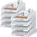 Fainne 8 Pcs Stackable Paper Trays Organizer for Desk 8 Layer Stackable Letter Trays Plastic File Organizer Tray and Stacking Supports for File Storage, 13 x 10 x 2.76'' (White)
