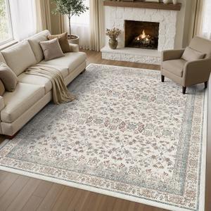 WITSHOCK 8x10 Area Rugs for Living Room - Washable Vintage Rug Retro Antique Dark Large Non Slip Low Pile Soft Boho Indoor Floor Carpet for Bedroom Dining Room Home Decor, Multi Color