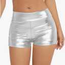 Women's Metallic Rave Booty Shorts Shiny High Waisted Bottoms for Dance Festival, Small