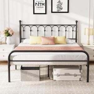 DUMOS Full Bed Frame Metal Platform with 11.9" Under-Bed Storage, Heavy Duty Steel Slat Support with Iron-Art Headboard, No Box Spring Needed, Easy Assembly, Black
